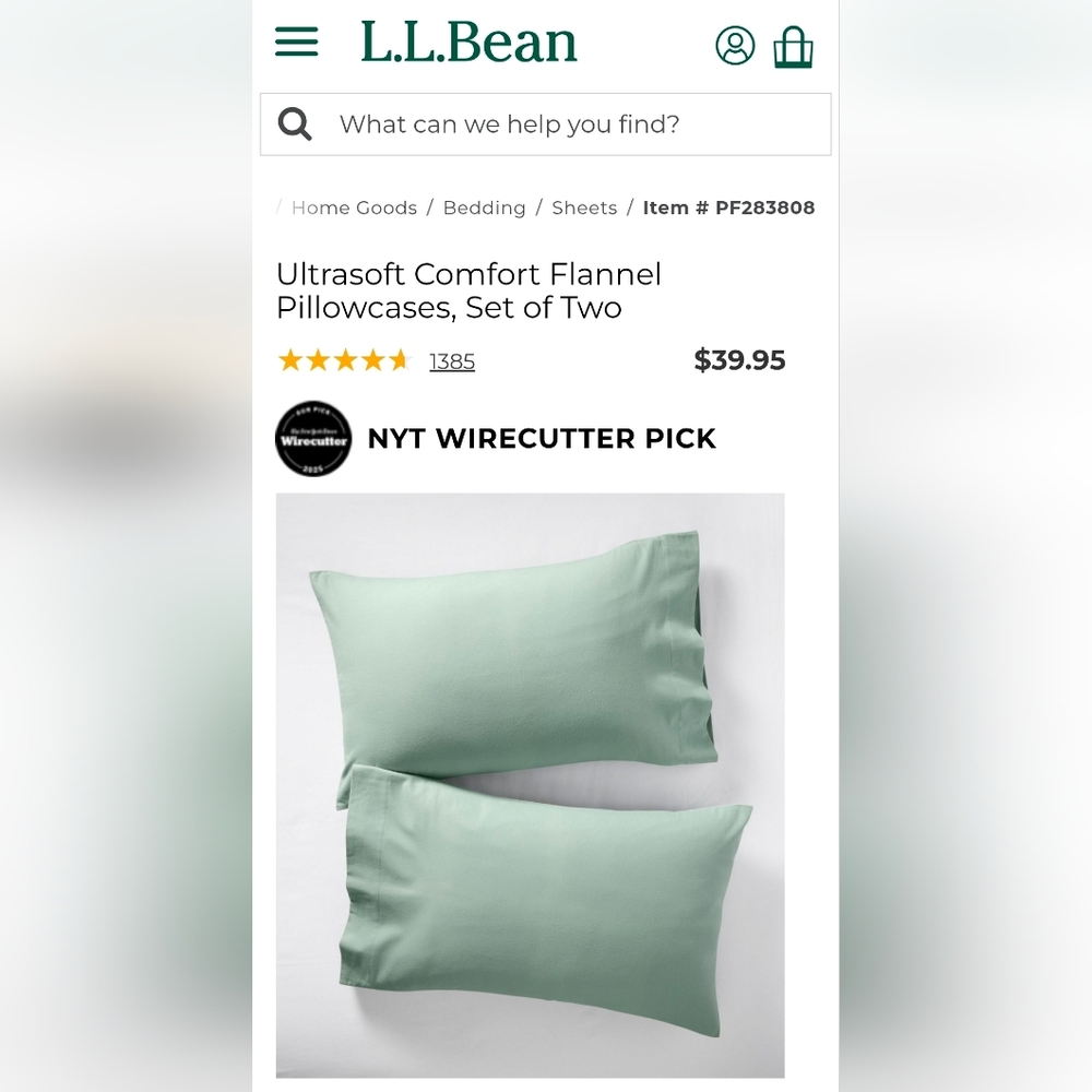 L.L.Bean Ultrasoft Comfort Flannel Pillowcases in Silver Sage